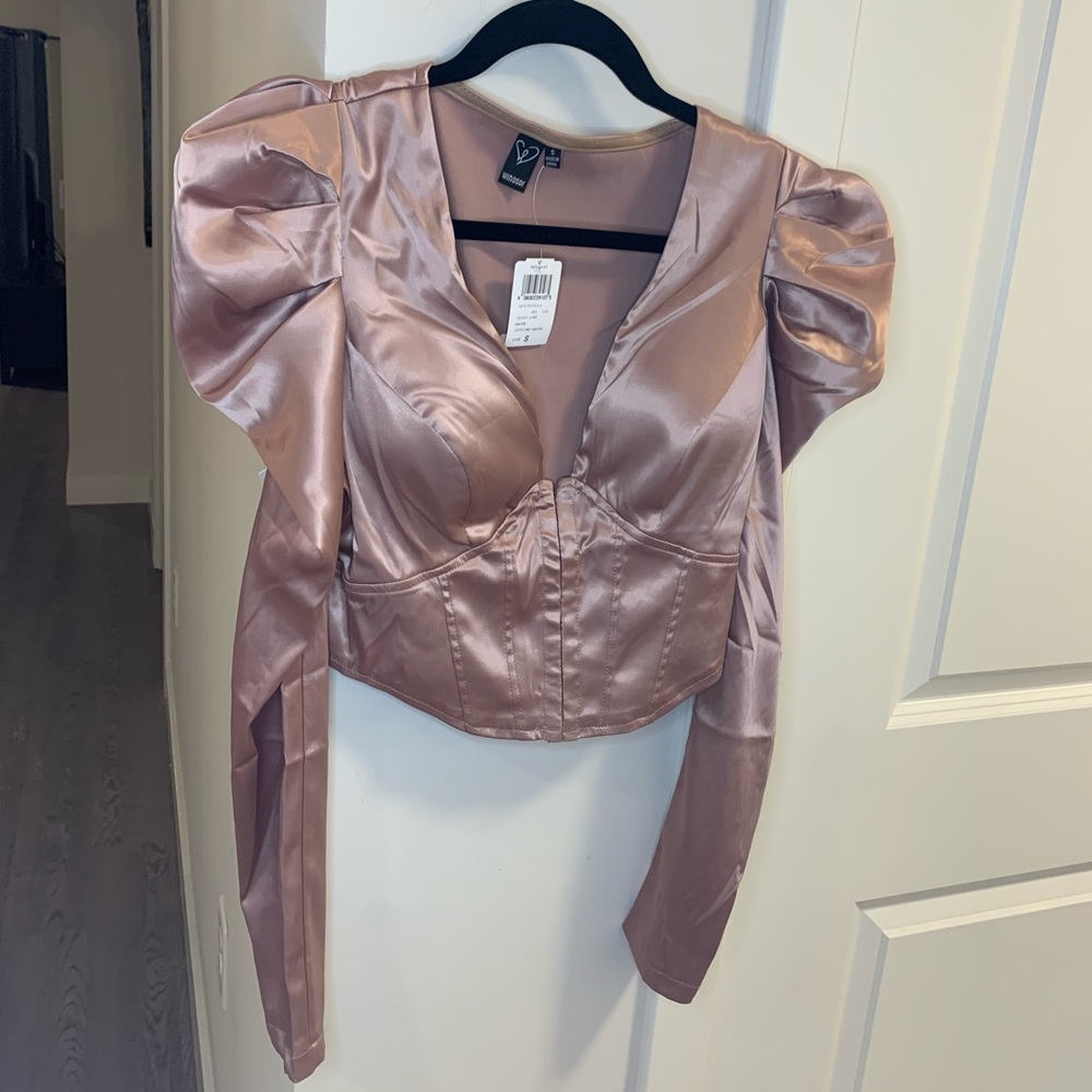 Satin puff sleeve corset top